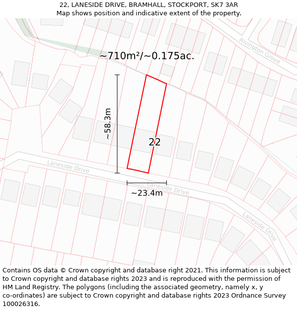 22, LANESIDE DRIVE, BRAMHALL, STOCKPORT, SK7 3AR: Plot and title map