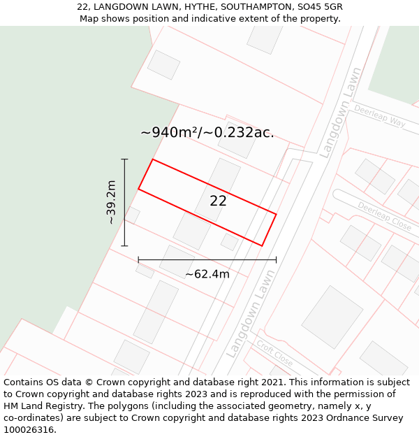 22, LANGDOWN LAWN, HYTHE, SOUTHAMPTON, SO45 5GR: Plot and title map