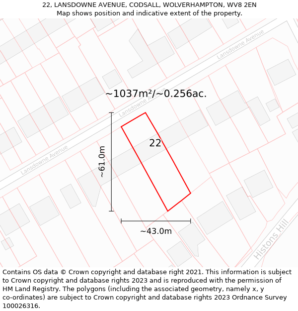 22, LANSDOWNE AVENUE, CODSALL, WOLVERHAMPTON, WV8 2EN: Plot and title map