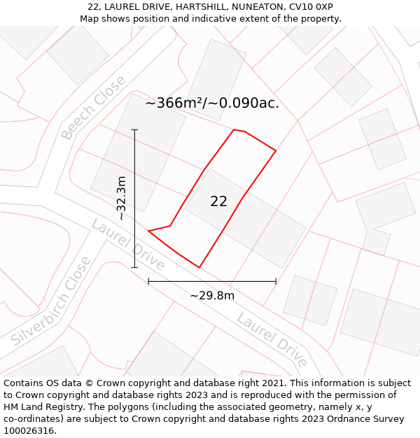 22, LAUREL DRIVE, HARTSHILL, NUNEATON, CV10 0XP: Plot and title map