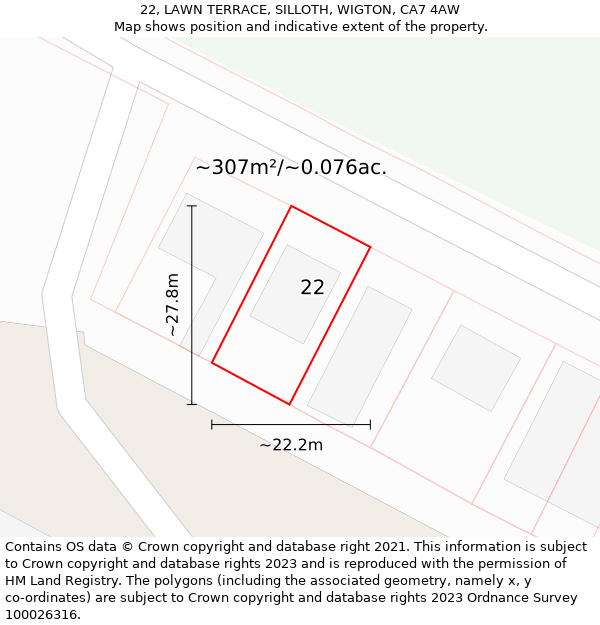 22, LAWN TERRACE, SILLOTH, WIGTON, CA7 4AW: Plot and title map