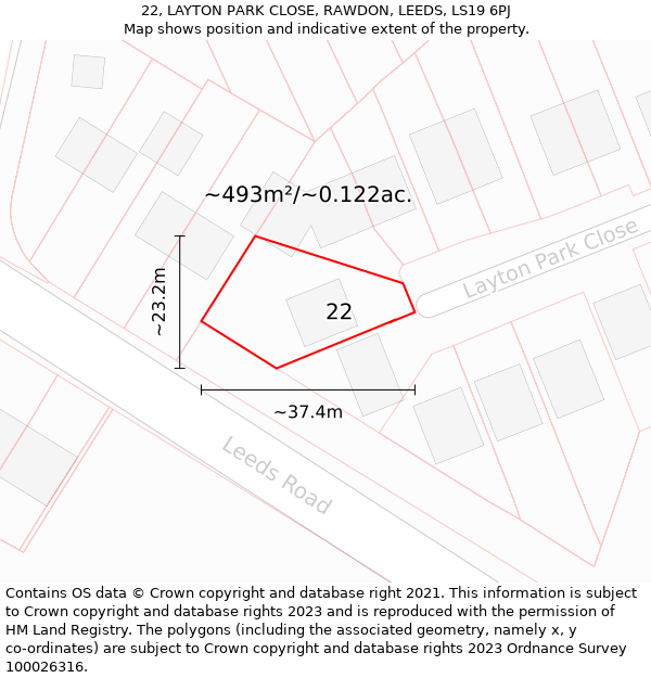 22, LAYTON PARK CLOSE, RAWDON, LEEDS, LS19 6PJ: Plot and title map