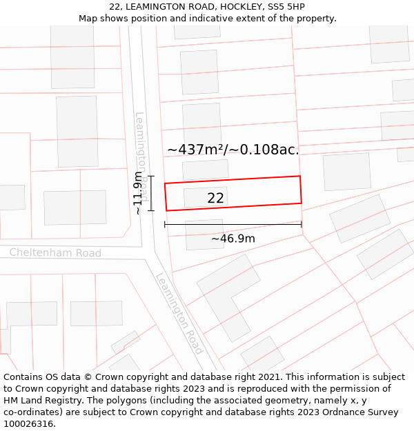 22, LEAMINGTON ROAD, HOCKLEY, SS5 5HP: Plot and title map