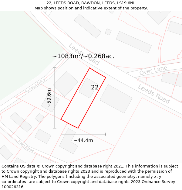 22, LEEDS ROAD, RAWDON, LEEDS, LS19 6NL: Plot and title map