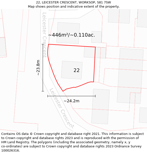 22, LEICESTER CRESCENT, WORKSOP, S81 7SW: Plot and title map