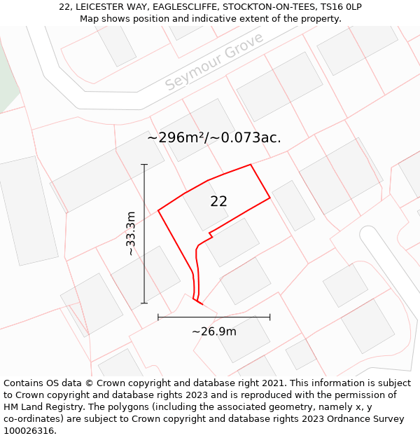 22, LEICESTER WAY, EAGLESCLIFFE, STOCKTON-ON-TEES, TS16 0LP: Plot and title map