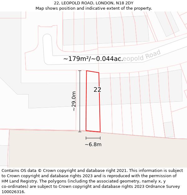 22, LEOPOLD ROAD, LONDON, N18 2DY: Plot and title map