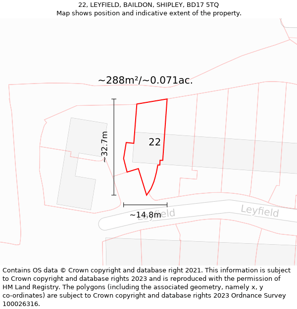 22, LEYFIELD, BAILDON, SHIPLEY, BD17 5TQ: Plot and title map