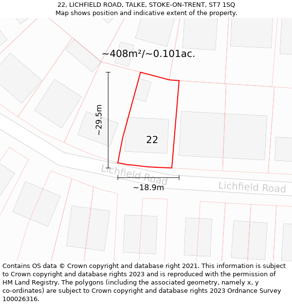 22, LICHFIELD ROAD, TALKE, STOKE-ON-TRENT, ST7 1SQ: Plot and title map