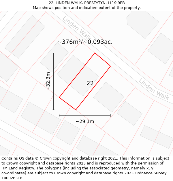 22, LINDEN WALK, PRESTATYN, LL19 9EB: Plot and title map