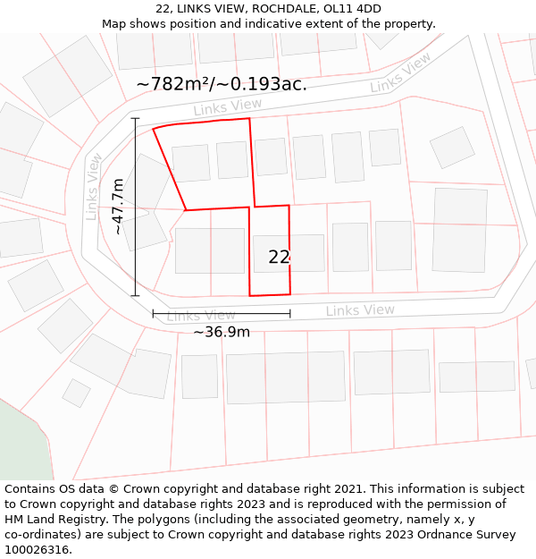 22, LINKS VIEW, ROCHDALE, OL11 4DD: Plot and title map