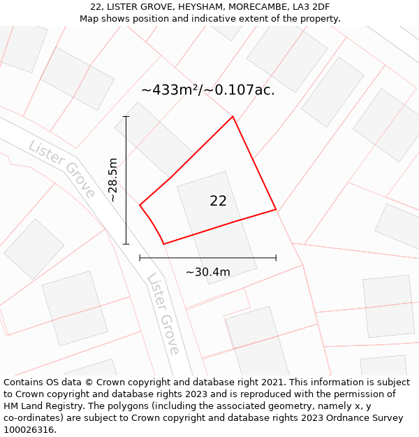 22, LISTER GROVE, HEYSHAM, MORECAMBE, LA3 2DF: Plot and title map