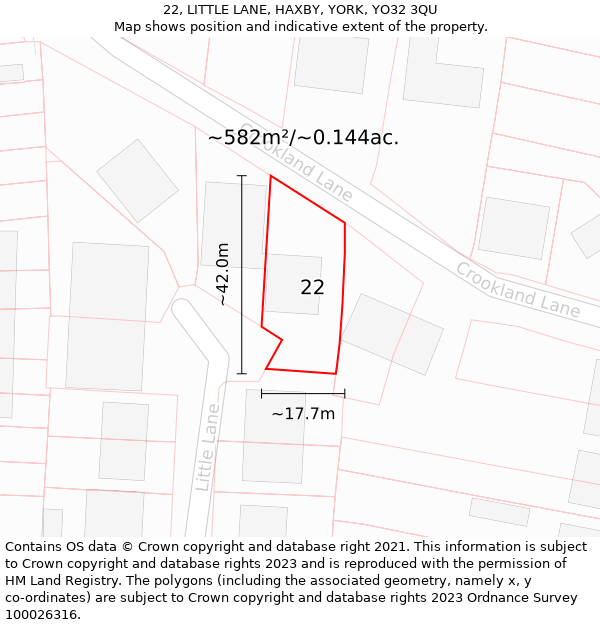 22, LITTLE LANE, HAXBY, YORK, YO32 3QU: Plot and title map