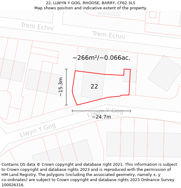 22, LLWYN Y GOG, RHOOSE, BARRY, CF62 3LS: Plot and title map