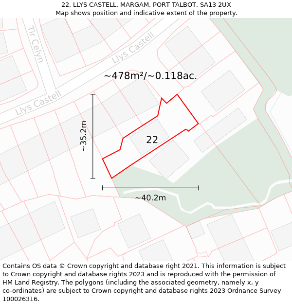 22, LLYS CASTELL, MARGAM, PORT TALBOT, SA13 2UX: Plot and title map