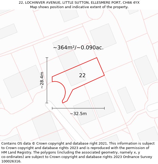 22, LOCHINVER AVENUE, LITTLE SUTTON, ELLESMERE PORT, CH66 4YX: Plot and title map