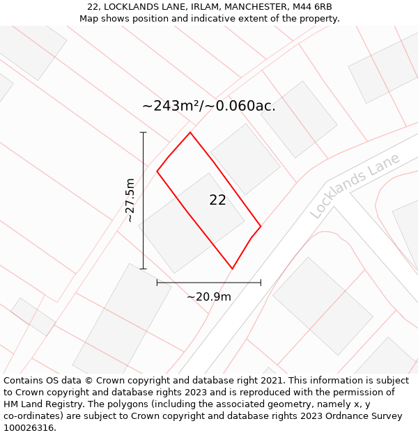 22, LOCKLANDS LANE, IRLAM, MANCHESTER, M44 6RB: Plot and title map