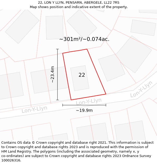 22, LON Y LLYN, PENSARN, ABERGELE, LL22 7RS: Plot and title map