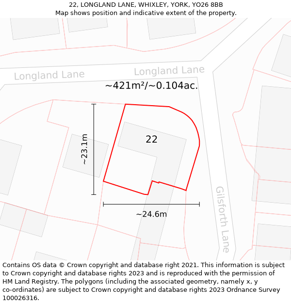 22, LONGLAND LANE, WHIXLEY, YORK, YO26 8BB: Plot and title map