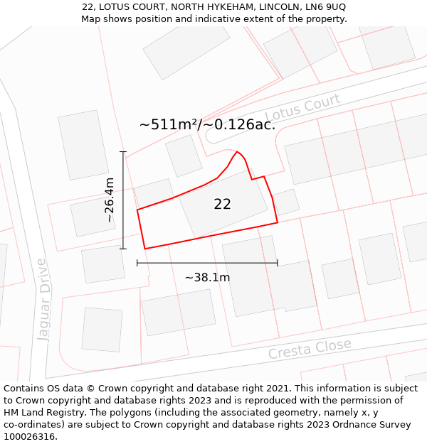 22, LOTUS COURT, NORTH HYKEHAM, LINCOLN, LN6 9UQ: Plot and title map