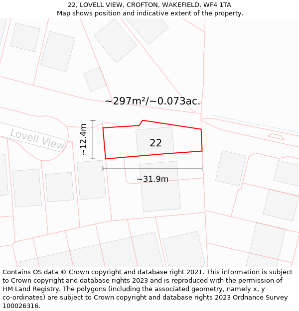 22, LOVELL VIEW, CROFTON, WAKEFIELD, WF4 1TA: Plot and title map
