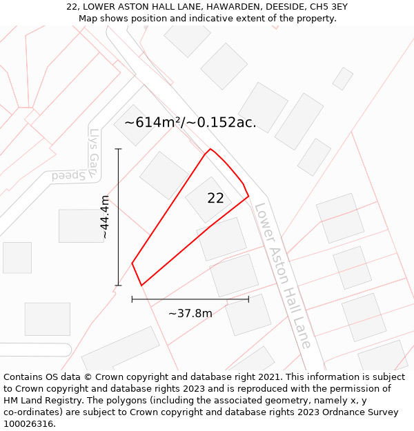 22, LOWER ASTON HALL LANE, HAWARDEN, DEESIDE, CH5 3EY: Plot and title map