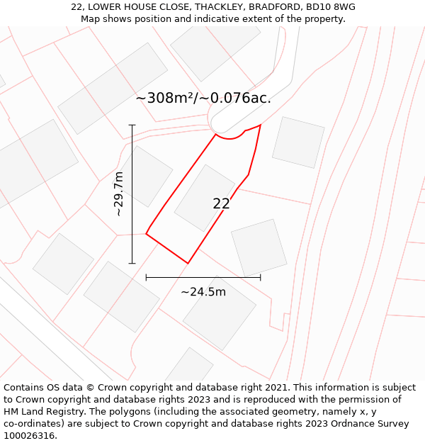 22, LOWER HOUSE CLOSE, THACKLEY, BRADFORD, BD10 8WG: Plot and title map
