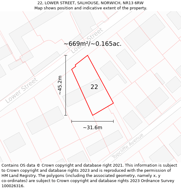 22, LOWER STREET, SALHOUSE, NORWICH, NR13 6RW: Plot and title map