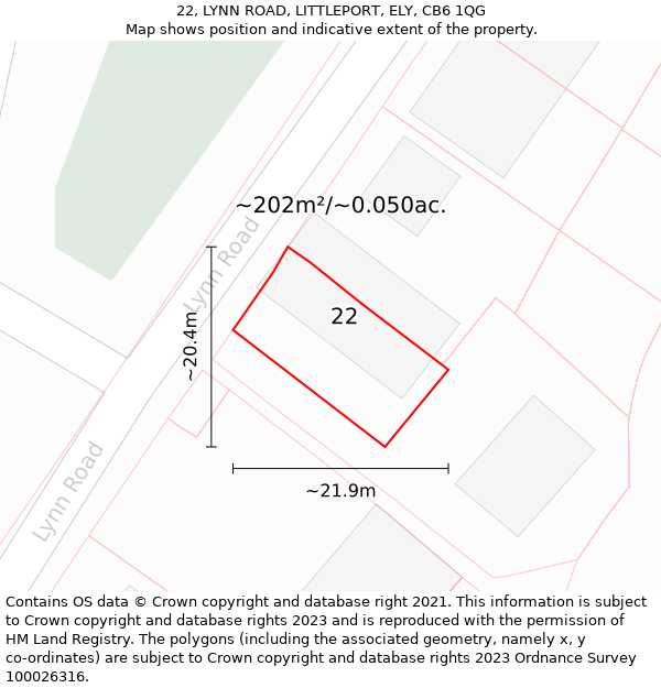 22, LYNN ROAD, LITTLEPORT, ELY, CB6 1QG: Plot and title map