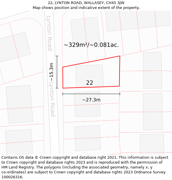 22, LYNTON ROAD, WALLASEY, CH45 3JW: Plot and title map