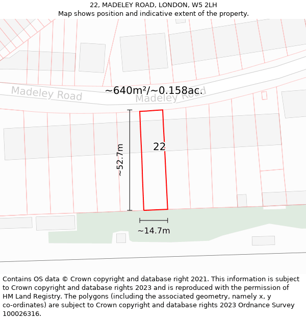 22, MADELEY ROAD, LONDON, W5 2LH: Plot and title map