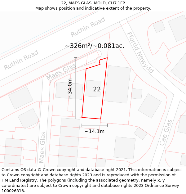 22, MAES GLAS, MOLD, CH7 1FP: Plot and title map