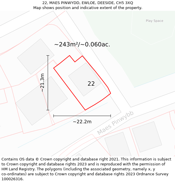22, MAES PINWYDD, EWLOE, DEESIDE, CH5 3XQ: Plot and title map
