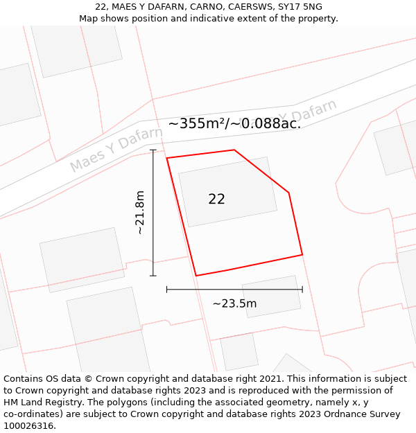 22, MAES Y DAFARN, CARNO, CAERSWS, SY17 5NG: Plot and title map