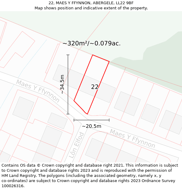 22, MAES Y FFYNNON, ABERGELE, LL22 9BF: Plot and title map