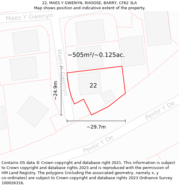 22, MAES Y GWENYN, RHOOSE, BARRY, CF62 3LA: Plot and title map