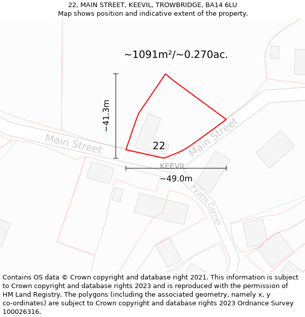 22, MAIN STREET, KEEVIL, TROWBRIDGE, BA14 6LU: Plot and title map