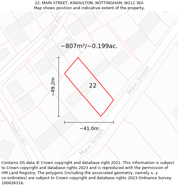 22, MAIN STREET, KINOULTON, NOTTINGHAM, NG12 3EA: Plot and title map