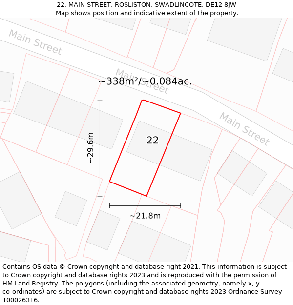 22, MAIN STREET, ROSLISTON, SWADLINCOTE, DE12 8JW: Plot and title map