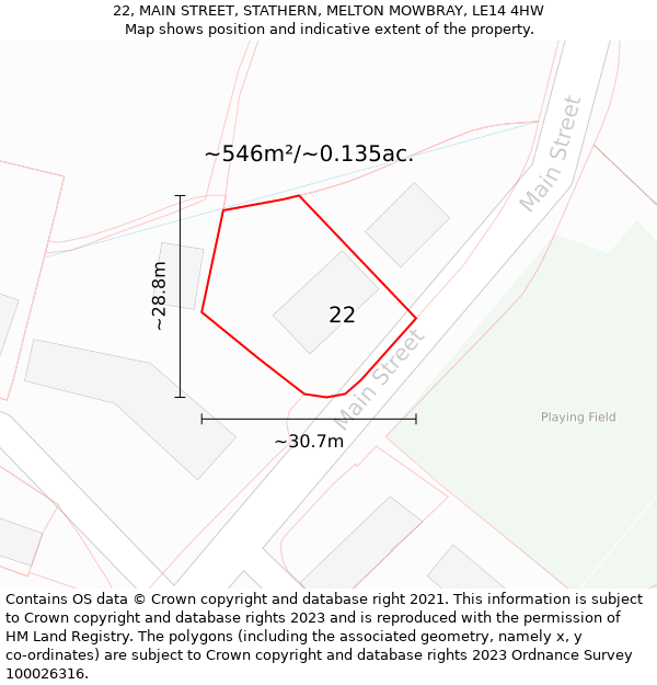 22, MAIN STREET, STATHERN, MELTON MOWBRAY, LE14 4HW: Plot and title map