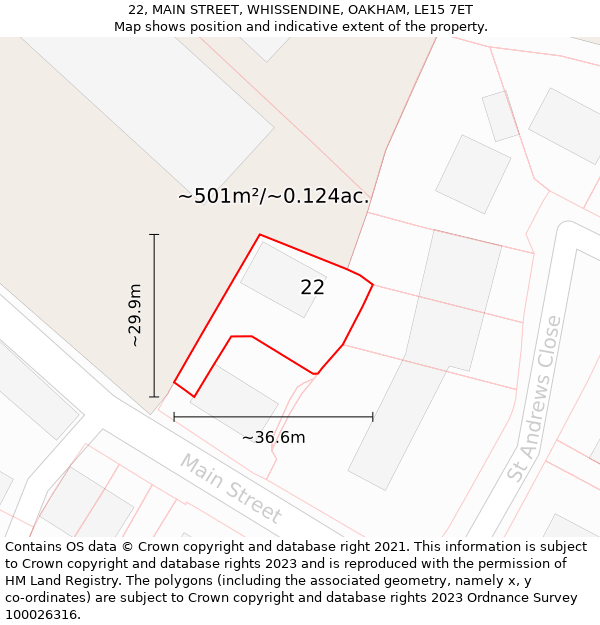 22, MAIN STREET, WHISSENDINE, OAKHAM, LE15 7ET: Plot and title map