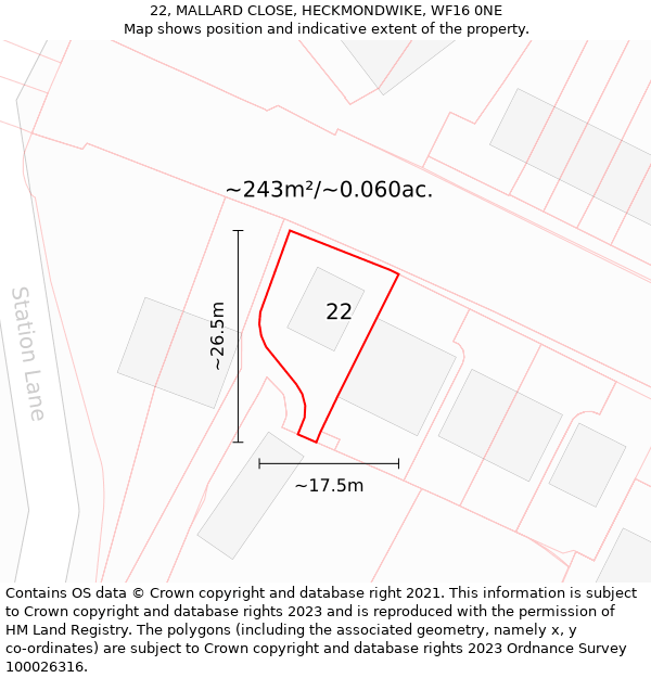 22, MALLARD CLOSE, HECKMONDWIKE, WF16 0NE: Plot and title map