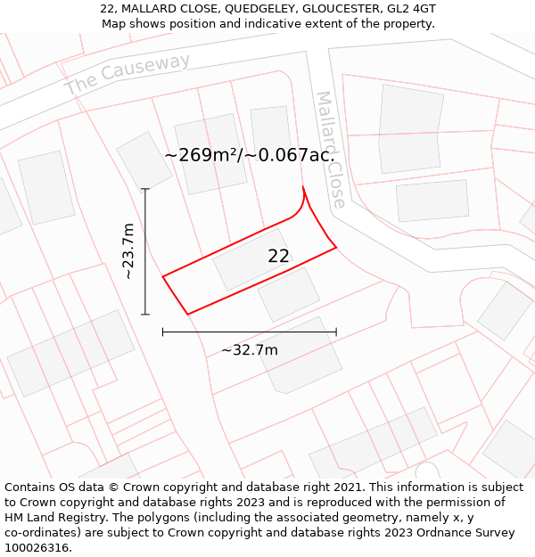 22, MALLARD CLOSE, QUEDGELEY, GLOUCESTER, GL2 4GT: Plot and title map