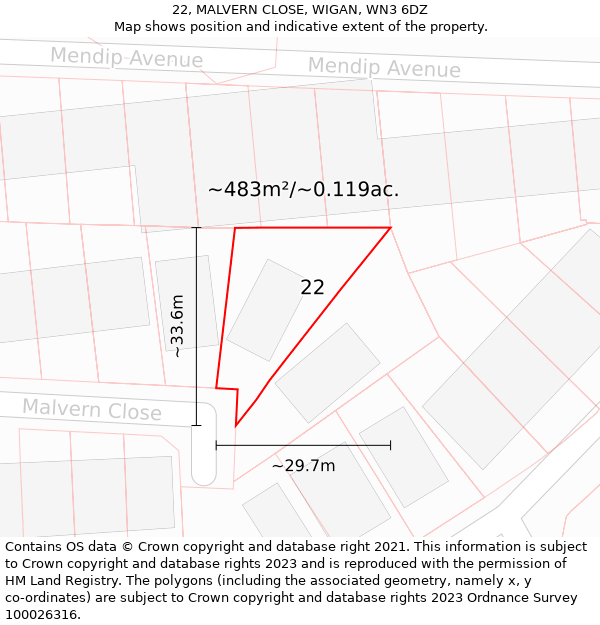 22, MALVERN CLOSE, WIGAN, WN3 6DZ: Plot and title map