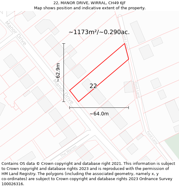 22, MANOR DRIVE, WIRRAL, CH49 6JF: Plot and title map