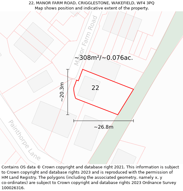 22, MANOR FARM ROAD, CRIGGLESTONE, WAKEFIELD, WF4 3PQ: Plot and title map