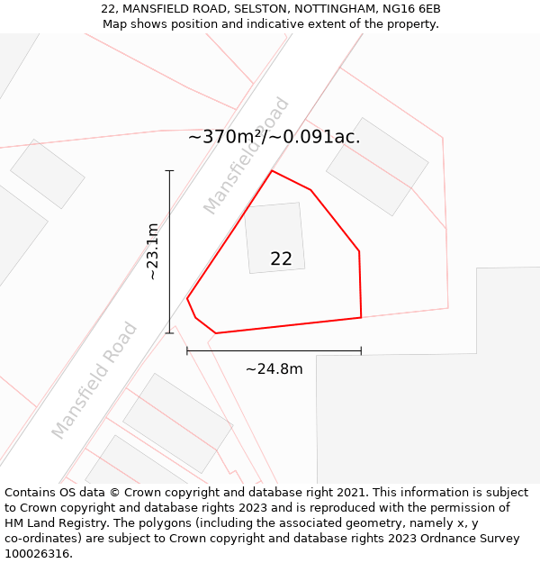 22, MANSFIELD ROAD, SELSTON, NOTTINGHAM, NG16 6EB: Plot and title map