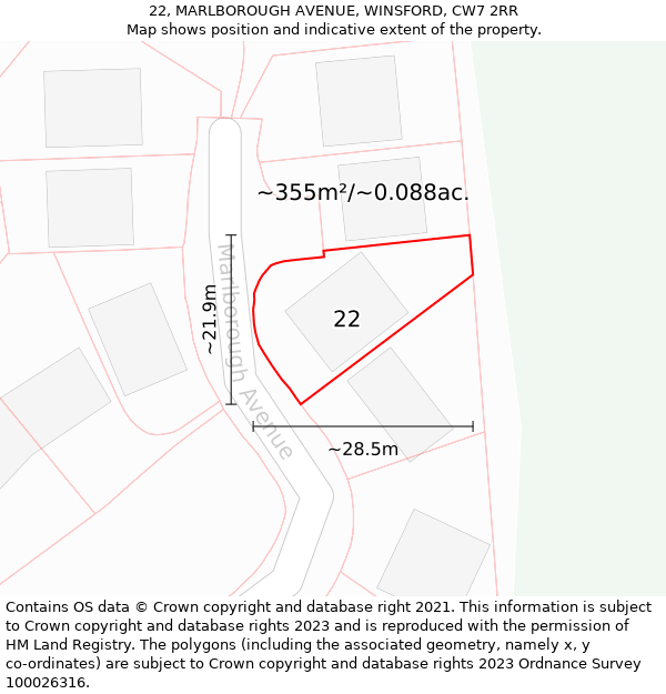 22, MARLBOROUGH AVENUE, WINSFORD, CW7 2RR: Plot and title map