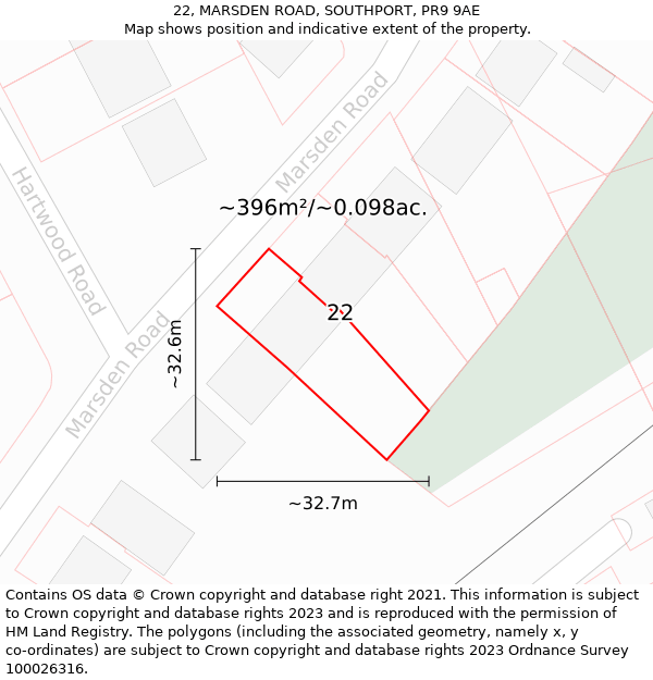 22, MARSDEN ROAD, SOUTHPORT, PR9 9AE: Plot and title map