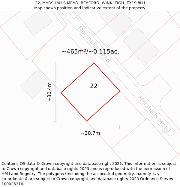 22, MARSHALLS MEAD, BEAFORD, WINKLEIGH, EX19 8LH: Plot and title map
